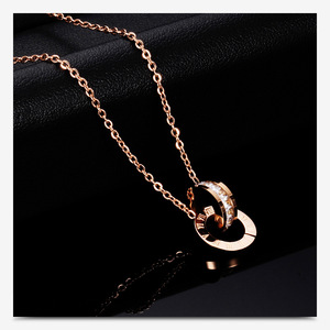 18K vuoto elettrolitico <span class=keywords><strong>roma</strong></span> digitale doppio anello ciondolo collana in acciaio inox con appeso caratteristica accessorio alla moda - Product Image 6