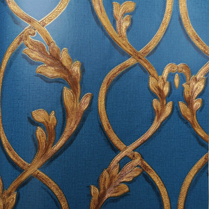 Papier peint de chambre à coucher en papier non tissé à conception de défilement bleu <span class=keywords><strong>classique</strong></span> étanche à l'humidité pour le salon et la villa de style traditionnel - Product Image 1
