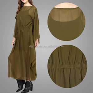 Más el tamaño de color verde oliva de manga larga kimono vestido vestido maxi de la gasa de cuello <span class=keywords><strong>alto</strong></span> ocasional - Product Image 4