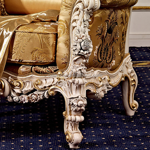 Fauteuil sculpté en or blanc de style rococo français pour salon VIP d'hôtel de luxe |   Fauteuil d'appoint jacquard sur mesure |   FF&E commercial OEM - Product Image 4