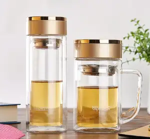 Botella de agua de vidrio de doble capa, vaso con filtro de té, botella para beber de oficina