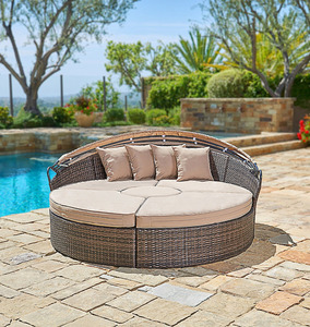 Anself 2-in-1 Poly Rattan <span class=keywords><strong>Sofa</strong></span> <span class=keywords><strong>Tumbona</strong></span> Sofá al aire libre redondo con toldo retráctil - Product Image 6