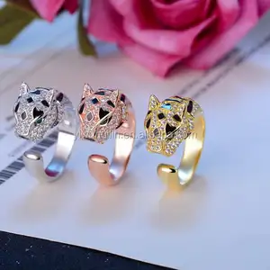 YFY1194 义乌惠林珠宝五颜六色的水晶动物欧洲和美国戒指酷豹头彩绘戒指
