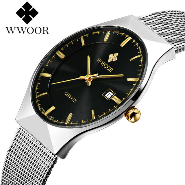 OEM WWOOR 8016 Men's Watch Ultrathin 3ATM Waterproof Watch for Men with Calendar Stainless Steel Band Fashion Male Wristwatch