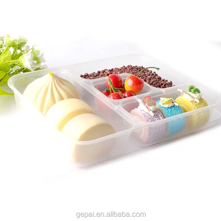 Leakproof 4 डिब्बे भोजन प्रस्तुत करने का खाद्य भंडारण कंटेनर lids के साथ पुन: प्रयोज्य प्लास्टिक bento खाने का डिब्बा