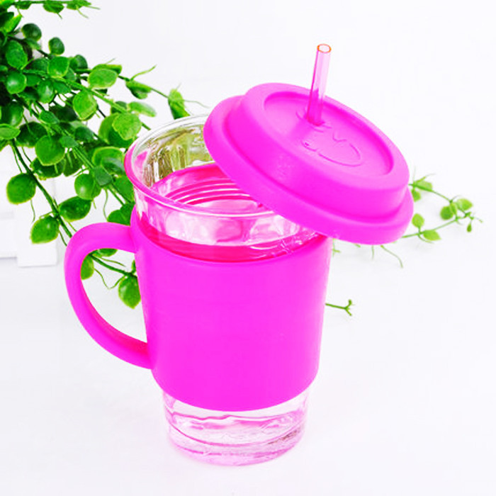 350ml/500ml clear glass coffee drinking mug with silicone brand and cover