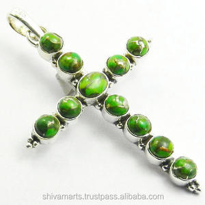 Best Quality 925 Sterling Silver Copper Turquoise Gemstone Cross <b>Pendant</b> Necklace Vintage Christian <b>Fine</b> Jewelry <b>Pendants</b> <b>Charms</b> - Product Image 2