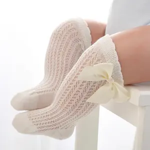 Chaussettes pour bébés filles, chaussettes avec noeud, élastique, à hauteur des genoux