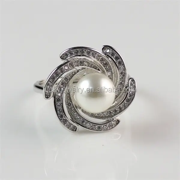 Fashion Big Single Pearl Ring Design for New Wholesale with White Mirco Pave Zircon Stones
