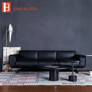 Italia Modern Ruang Tamu Desain 3 Seater Kulit Asli Sofa Sofa Set