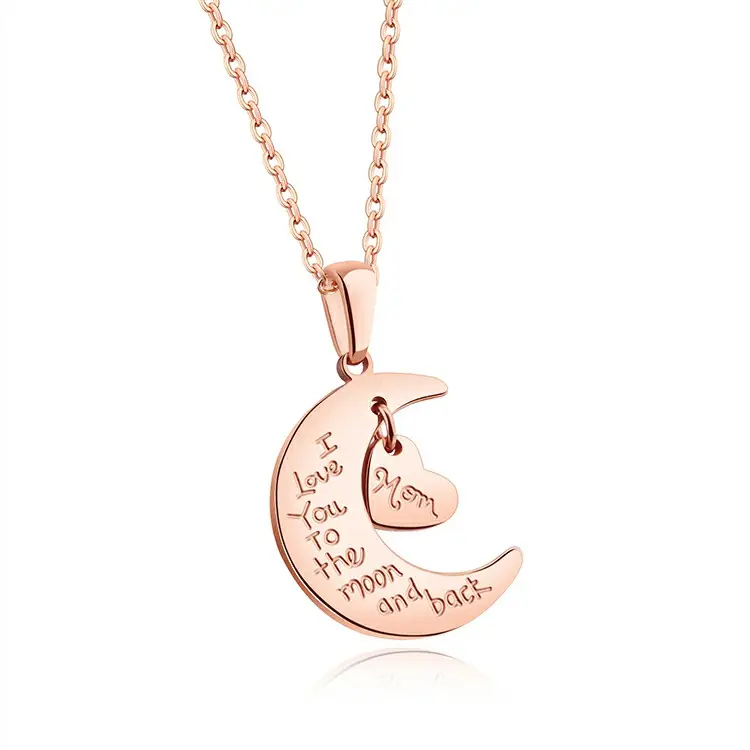 Marlary Rose 금 Plated 손 연마 Stainless Steel I Love You To The Moon 및 백 엄마 펜 던 트 Necklace