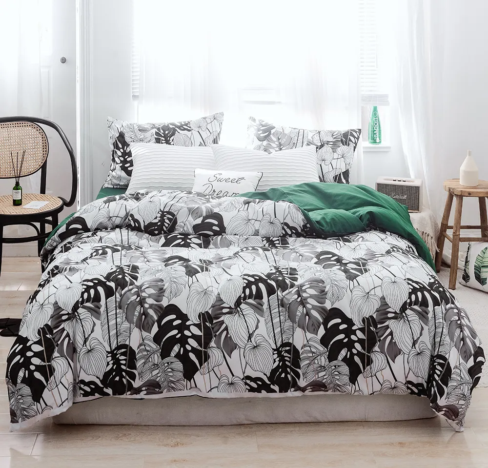 Pronto per la spedizione Foglia Printed100 % Cotone 200 T copripiumino e Federa a Due Letti Queen King Size set di Biancheria Da Letto