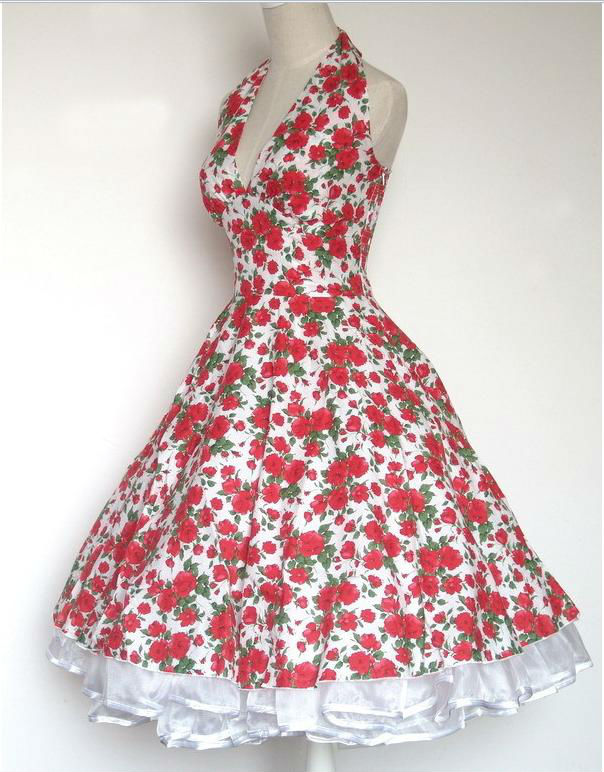 a line dress 1950s Zapaka Women Halter 1950s Dress with Belt Royal Blue Polka Dots A Line Midi Vintage Dress, Royal Blue / L