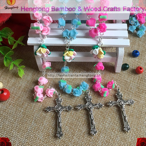 <strong>Candy</strong> Bright Color Soft Ceramic Beads Rose Rosary Catholic Crucifix <strong>Necklace</strong> - Product Image 2