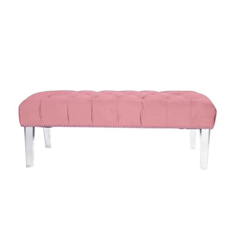 Home goods pink velvet living room tufted ottoman with acrylic leg bed end stool bench