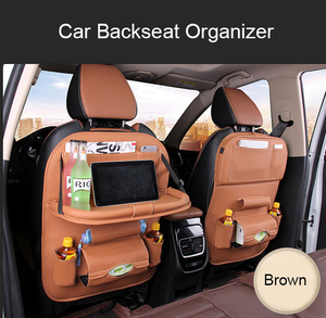 Cute <strong>car</strong> back <strong>seat</strong> <strong>organizer</strong> with tray pocket auto pu leather backseat support oem customized