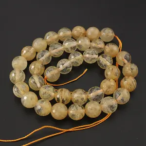 SB6515 Hot sale faceted synthetic gold rutilated quartz beads,tea watermelon round gemstone beads