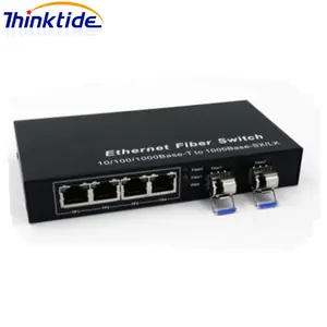 10/100/1000 Mbps יציאת 2 סיבים + 4 מתג יציאת RJ-45 SFP סיב אופטי Media Converter 100 M 5 יציאות ממיר אופטי