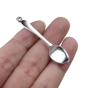 wholesale antique silver metal spoon pendant charms for jewelry making