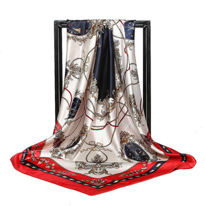 Sciarpe in Seta per Donne, Foulard in Raso con Stampa a Catena, Sciarpe Quadrate <span class=keywords><strong>di</strong></span> Lusso per Signore, Bandana Hijab <span class=keywords><strong>Scialle</strong></span> per Ragazze 90cm*90cm - Product Image 1