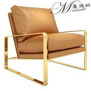 Итальянское кожаное кресло для отдыха с металлической рамкой и роскошным мягким креслом