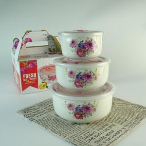 3 unids/set de cuencos crujientes de cerámica, ensaladera de cerámica fresca de porcelana, microondas, horno seguro con tapas de plástico - Product Image 5