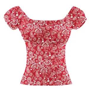 Rojo bohemio blusa de las mujeres Hippie moda Paisley Top de las mujeres tribales ropa de impresión