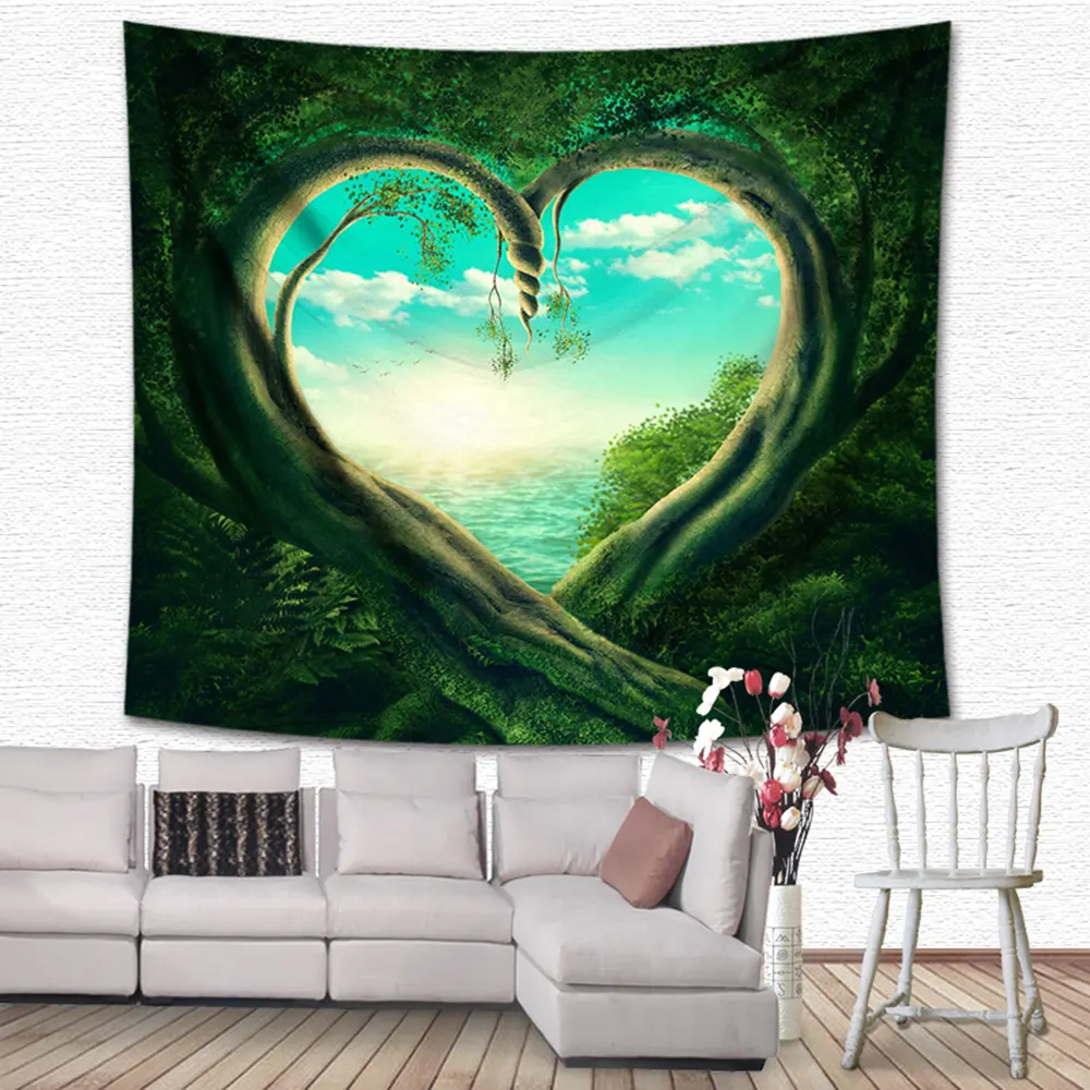 Custom size mystic fairy green tree of life enchanted forest mystical lights sublimation digital printed tapestry