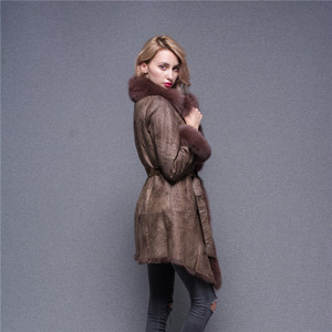 Wholesale Stylish Fox Fur Trimming Overcoat Women <strong>Lambskin</strong> <strong>Leather</strong> <strong>Jacket</strong> - Product Image 4