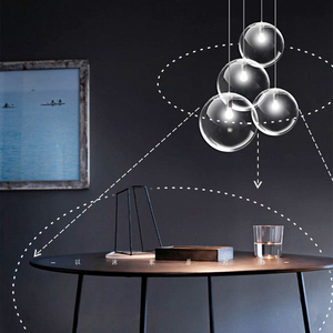 Lampada a Sospensione Sferica in Vetro Soffiato a Mano, <span class=keywords><strong>Lampadario</strong></span> Rotondo in Vetro Trasparente, Luce Pendente a Sfera in Vetro a Bolle - Product Image 5