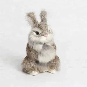 Home And Garden Baby Bunny Figurines Small Grey Plush Fur Toy Rabbit