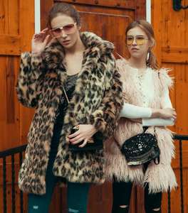 Giacca da donna in pelliccia di leopardo medio cappotto completo di pelliccia soffice pelliccia pelosa abbigliamento artificiale rosso viola inverno - Product Image 5