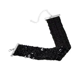 4Cm Rộng Vàng Bạc Đen Đơn Giản Sáng Bóng Đàn Hồi Sequin Choker Necklace Cho Phụ Nữ