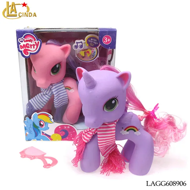 Дешевая Розовая <span class=keywords><strong>лошадь</strong></span> с светлыми и музыкальными резиновыми игрушками животных
