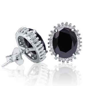 Boucles d'oreilles POLIVA Princesse Diana <span class=keywords><strong>William</strong></span> Kate Engagement Oval Created Blue Sapphire White CZ Hola Cluster Argent 925 - Product Image 3