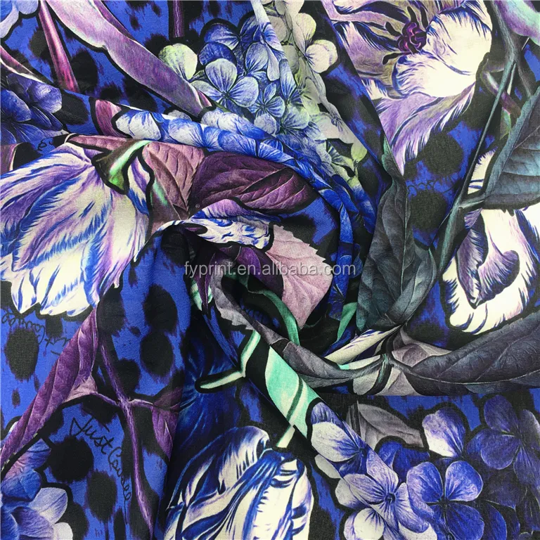 Factory Direct Floral Patterned 8mm Raw Silk Georgette / Chiffon Digital Printed Dress Fabric