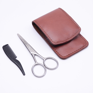 Bolsa de cuero de viaje para hombre de etiqueta privada de acero inoxidable preciso aseo bigote barba estilo de pelo peine de tijera - Product Image 1