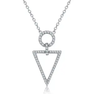 BAGREER SCN157 Simple jewelry triangle with circle round cz stone zircon pendant 925 silver chain women tennis necklace girls