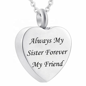 Collier pendentif en acier inoxydable gravé « Toujours ma sœur, pour toujours mon amie » - Urne commémorative - Cœur - Cendres - Souvenir - Bijoux de crémation - Product Image 1