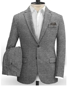 New Design Custom fashion fit tweed hounds tooth light gray men business suit