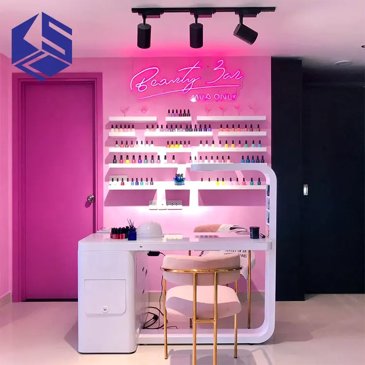 KSL Kuku Salon Manicure Desain Furniture Logam Nail Salon Meja dengan Vacum Cleaner