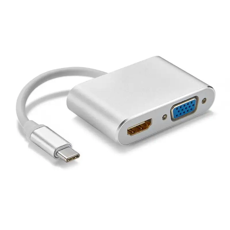 Tipo C 2 em 1 USB C para HDMI VGA 1080P Suporte Adaptador 4K * 2K para macbook Google Pixel