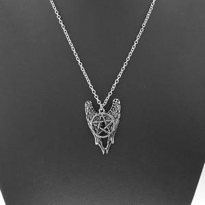 Argento antico Pentagram Pentacolo Ali di Angelo Del Pendente Collana Supernatural - Product Image 2