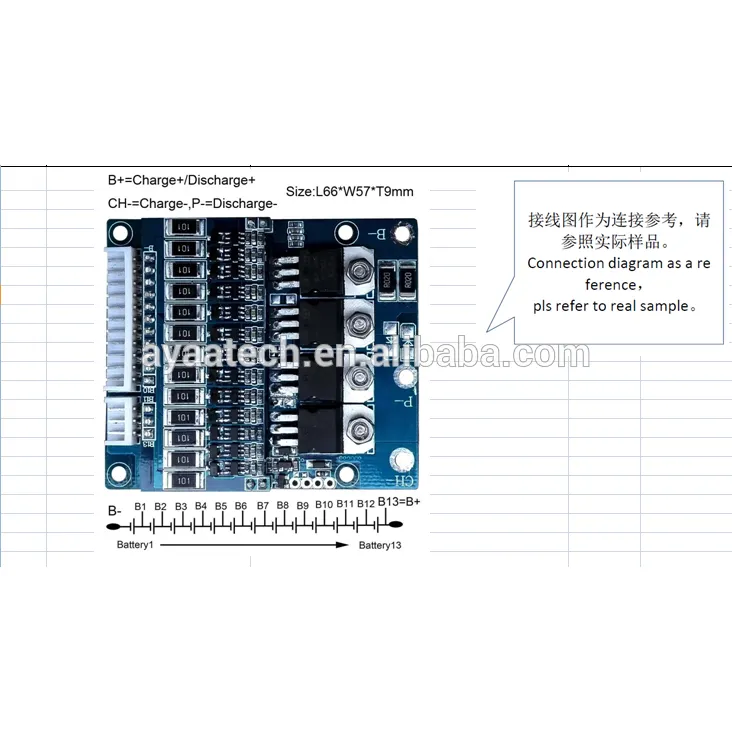 Bateria de íon de lítio 13s 15a pcm bms para 48v