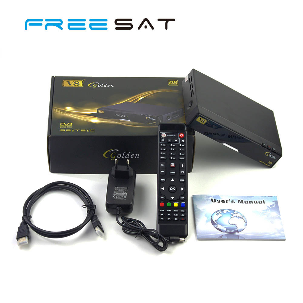 Freesat V8 de Oro DVB-S2/T2/C Receptor de Satélite Apoyo Turco Tarjeta Inteligente TV Box Para IPTV Reproductor de Flash WiFi