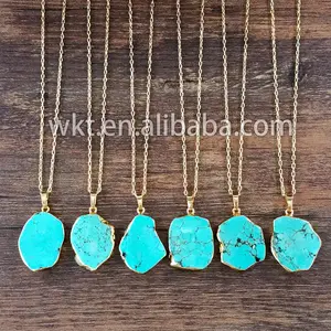 WT-N450 Hot Sale Green Turquoise Boho Necklace Gypsy Popular Gold Plated Turquoise Necklace