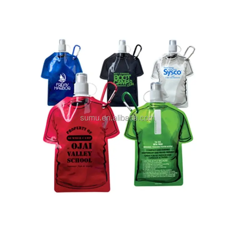 T-Shirt Form Wasser flaschen Bpa Free, tragbare faltbare Sport wasser flasche 480ml 16oz, zusammen klappbare Wasser flasche