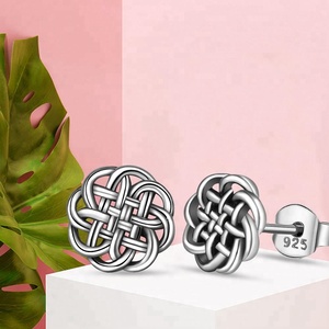 Xu Hướng Phổ Biến Antique Silver Irish Celtic Lucky Medallion Knot Stud Earrings Đối Với Ladies Trang Sức Quà Tặng - Product Image 4