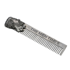 Gravür özel etiket <span class=keywords><strong>Metal</strong></span> Pin şekillendirici saç sakal tarağı cep paslanmaz çelik erkek tarak