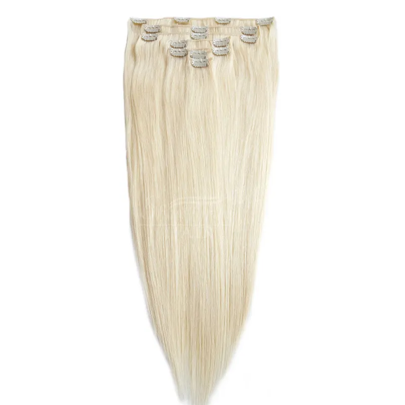 Hot New Products Various Clip On Hair High Quality Human Hair Platinum Blonde Clip In White Hair Extensions 60# Color